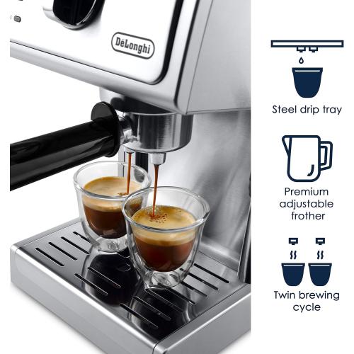 De'Longhi 15 Bar Pump Espresso Machine with Advanced Cappuccino System, Compact Stainless Steel Espresso Maker with Premium Milk Frother for Lattes, Single & Double Espresso, Tamper Included