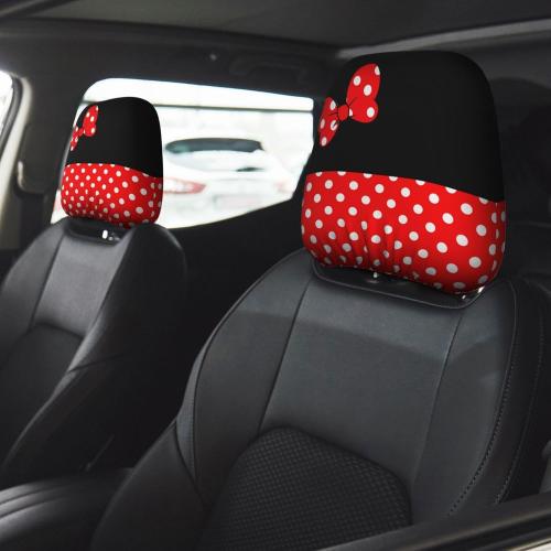 2 Pack Cute Red Bow and Black Dots Car Seat Headrest Cover for Women, Car Headrest Protector Seat Cover Elastic,Auto Interior Decor Front & Rear Seat Headrest Pads Decor,Universal Fit