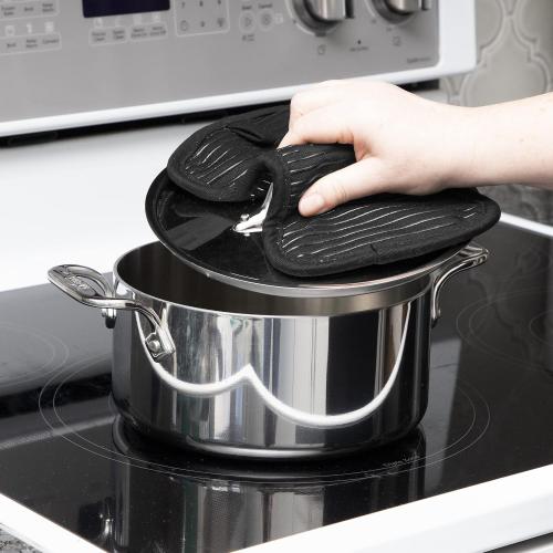 Set of 2 Color Black All-Clad Premium Pot Holder & Hot Pad: Heat Resistant to 500 Degrees - 100% Cotton, 10x6.25 Hot Pad for Kitchen and Barbeque,