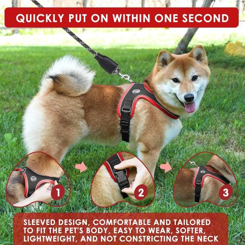 Dog Harness and Leash Set, No Pull Saddle Style Pet Harness, Breathable Mesh Adjustable Reflective Dog Vest for Medium Small Dogs Harness 2 D-Rings, Black, S
