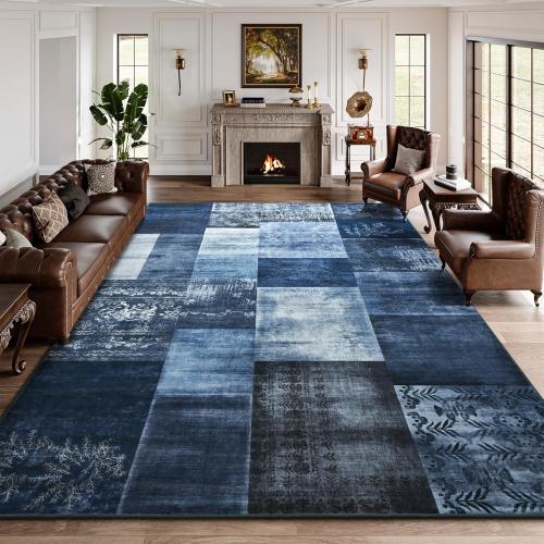 Size XL DweIke Washable Living Room Rug, Modern Large Soft Rugs for Bedroom, Stain Resistant and Non-Slip Throw Indoor Carpets for Office Nursery Dining Room Farmhouse Home Decor, Navy Blue