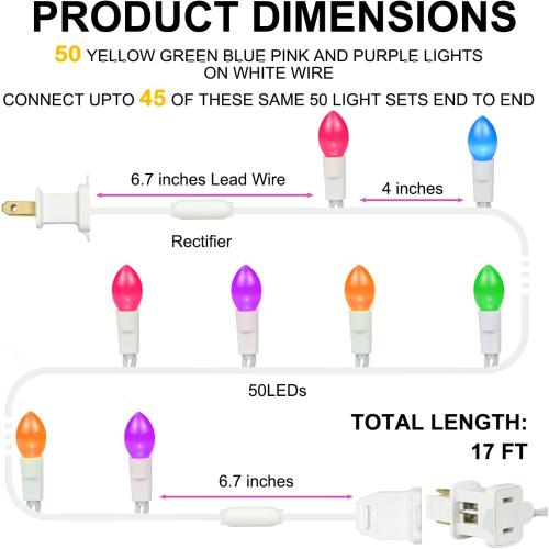 BOHON Easter Lights String 50 LED Multi Color Christmas Lights, White Wire