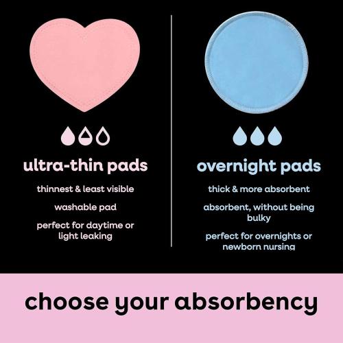 Bamboobies Nursing Pads for Breastfeeding, 2 Ultra Thin and 2 Overnight