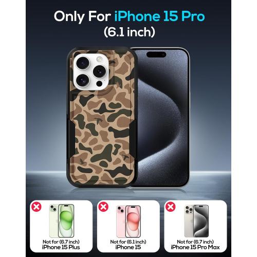 for iPhone 15 Pro Case Heavy Duty Protection, Camo