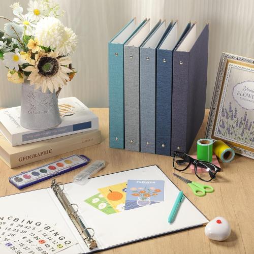 Fulmoon 6 Pcs Aesthetic 3 Ring Binders with Linen Cover 1 Inch Round Rings Binder with Inner Pocket 8.5 x 11 Binder Fits Letter Sized Durable for School Office and Home (Ocean Blues)