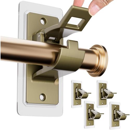 ANDGOO No Drill Curtain Rod Brackets-17LB, 4-Pack, Adhesive Curtain Holder