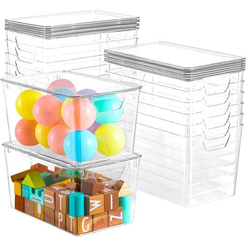 Freebat 6 Pack Clear Storage Bins with Lids, 7 Quart Pantry Organizer Bins