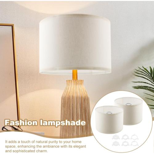 White Small Drum Lamp Shades Set of 2, Linen Spider Fitter Shades