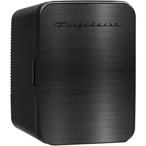 Frigidaire Mini Personal Fridge Cooler, Countertop, Holds Up to 10L/15 Cans, Brushed Black Stainless Rugged Design, Portable for Skincare, Makeup, Car, Office, Bedroom, Dorm Room, or Cabin