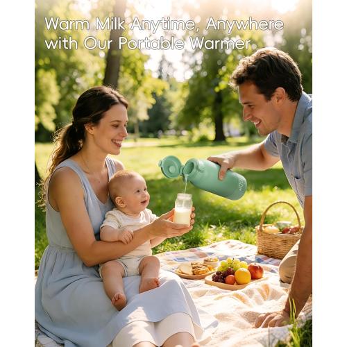 Portable Bottle Warmer for Travel, Baby Milk Warmer with Fast Heating & Long Battery Life, 17 Ounces Large Capacity Bottle Warmer with Long-Lasting Keep Warm Function (Green)