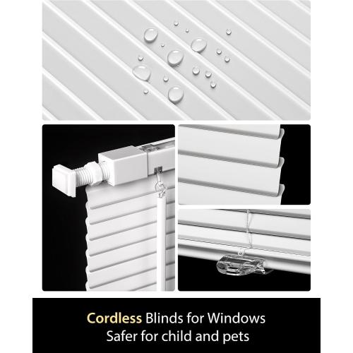 No Drill Blinds for Windows 1 Vinyl L-Shaped Slats Cordless Mini Blinds for Home, for Window Size 36 W × 48 H White