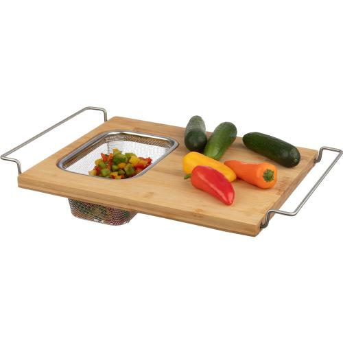 Classic Cuisine 2 in 1 Cutting Board with Strainer, Natural, 13.2” x 11.5”