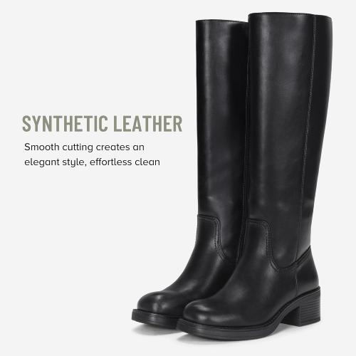 Size 8 Vepose Women's Square Toe Knee High Chunky Heel Tall Boots Side Zipper