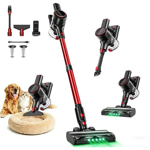 Cordless Vacuum Cleaner, 45KPA Stick Vacuum, 45Mins Runtime, 8-in-1 Anti-Tangle Vacuum Cleaners for Home with LED Display, Rechargeable Lightweight Vacuum for Pet Hair/Carpet/Floor