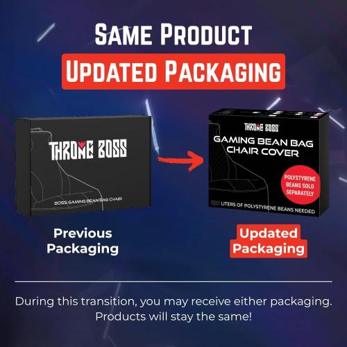 Throne Boss Gaming Bean Bag Chair Cover for Kids with High Back, Black – Floor Gaming Chair Cover, Easy to Clean Fabric, Large Side Pockets, Headphone Hanger, Requires 200 Liters Polystyrene Beans