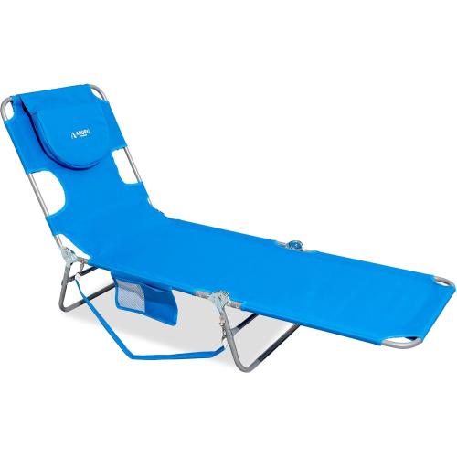 Beach Lounge Chair, Outdoor Chaise Lounger with Face Hole, 5-Position Reclining Beach Chair Face Down Tanning Chair with Carry Strap,Side Pocket, Portable Camping Cot for Patio,Poolside