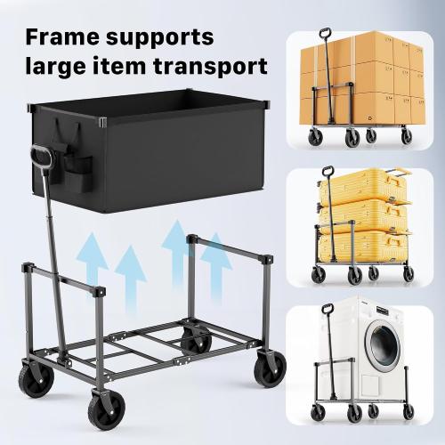 29.3 Collapsible Wagon Cart, 150L Heavy Duty Folding Utility Wagon with Wheels, 260 lbs Load, Portable Rolling Cart for Garden, Shopping, Sports, Camping, Black