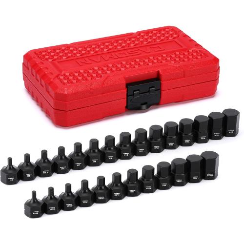 CASOMAN 27-Piece 3/8 Drive Low Profile Impact Hex Bit Socket Set, S2 Steel Allen Bit Socket Set, SAE & Metric, Includes Storage Case