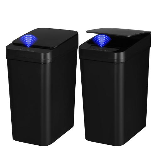 2 Pack Bathroom Trash can,Smart Touchless Trash Can,Automatic Motion Sensor Trash Bin with Lid,2.4 Gallon Garbage Can, Kitchen, Bathroom, Office, Bedroom Trash can (Black Black)