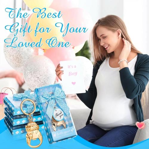Sieral 24 Pcs Baby Shower Bottle Opener Party Favor for Guest Gold Keychain Gifts Decorations Souvenirs for Girls Boys Baby Birthday Gender Wedding Reveal Bridal Party Decor (Boy)