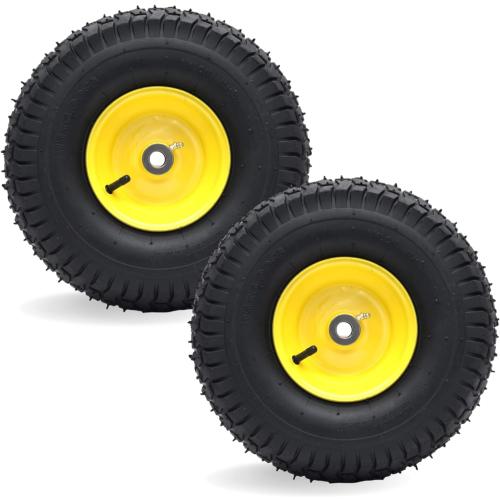 AR-PRO 15x6.00-6 Front Tire and Wheel, Compatible with John Deere 100/D100 | 3 Centered Hub, 3/4 Bushings, 4-Ply Pneumatic Tire, Riding Mower Front Wheel Assembly, Exact Replacement, 2-Pack