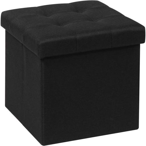 B FSOBEIIALEO Small Ottoman with Storage Folding Linen Footrest,Black