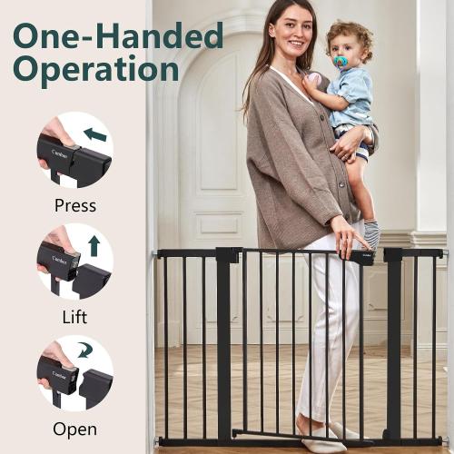 Cumbor 30-46 Baby Gate for Stairs, Auto Close Dog Gate for the House Black | Easy Install Pressure Mounted Pet Gates for Doorway, Dual Lock Indoor Safety Gate for Baby & Dog, Mom's Choice Awards Winner