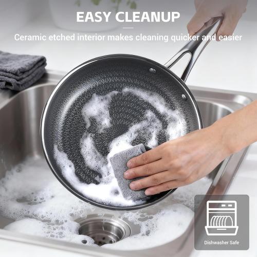 Ammeloo Hybrid Tri-Ply Stainless Steel Frying Pan Set, 8/9.5/11 Cooking Pans, Non Stick Frying Pans and Skillets, Chef Pan, Non Toxic, Dishwasher Safe, Induction Compatible, Black Interior