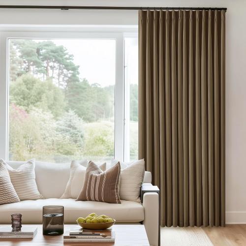 Dutch Cocoa Pleated Linen 100% Blackout Curtains 90 Inches Long for Bedroom