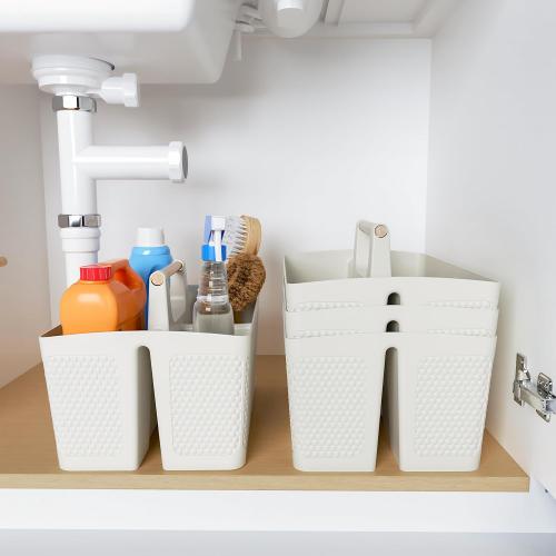 Shower Caddy Portable and Cleaning Caddy Organizer for Bathroom, Kitchen,Toiletries Storage, Caddy organizer with handle, Rust-Resistant, Durable Material(Milky White, 9.36L×7.73W×7.24H)