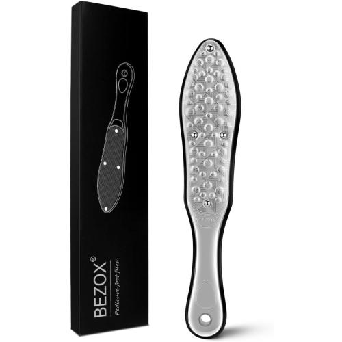 BEZOX Professional Foot File Callus Remover, Double Sided Pedicure Rasp for Cracked Heel and Dead Foot Skin - Heavy Duty Surgical Grade Stainless Steel - W/Cloth Storage Bag & Gift Box