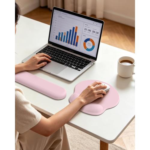 Ergonomic Mouse Pad with Wrist Rest for Desktop(2 Pack, Light Pink)