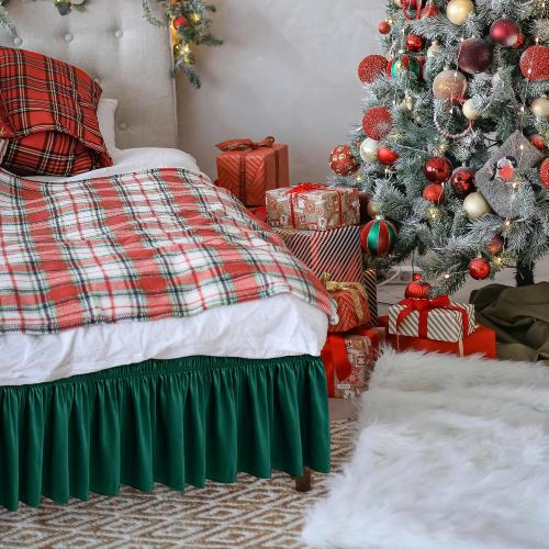 Wrap Around Bed Skirt King Size 15 Drop-Elastic Dust Ruffle Hunter Green