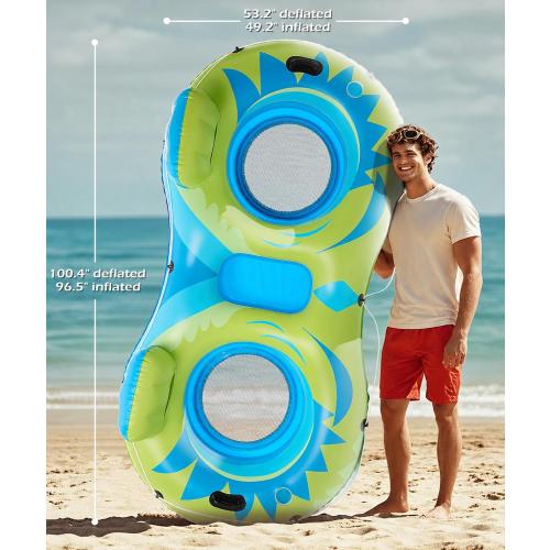 Jasonwell Inflatable River Tube Float - 2 Person Heavy Duty Pool Float with Removable Cooler, Lake Water Tubes for Floating, Raft Lounge Floatie with 2 Cup Holders for Adults