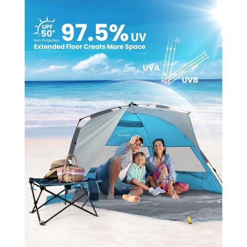 OutdoorMaster Pop Up Beach Tent Sun Shelter for 3-4 Person with Sandbags | Instant Setup, UPF 50  Protection, Privacy Zippered Door, Ventilated Windows, Portable Carrying Bag