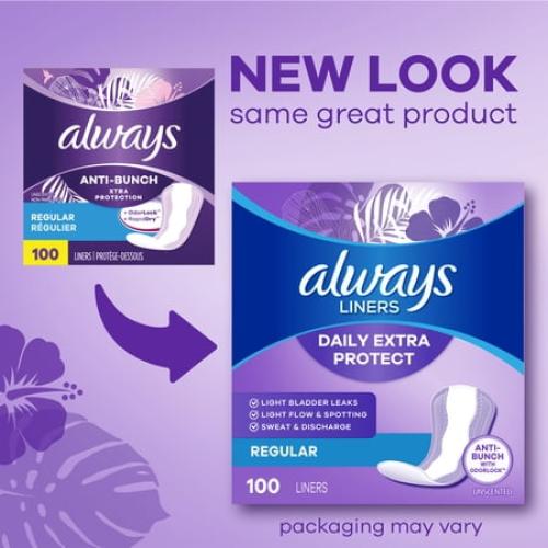 Always Anti-Bunch Xtra Protection Daily Liners, Long, Unscented, 136 CT