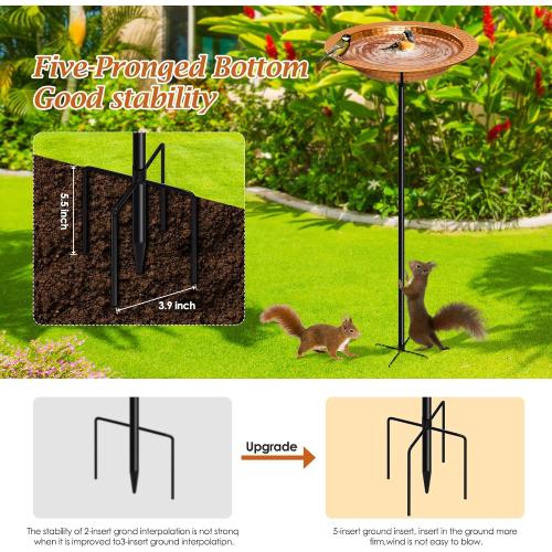 YADOOLIFE Metal Bird Bath Stand for Outdoors Garden, Bird Baths Birdbaths Bowl with Stake, Hand-Hammered Standing Birdbath, 5-Prong Base (Standing Bird Bath)