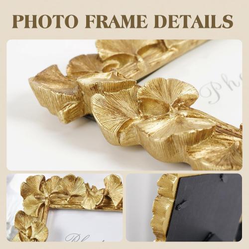 Cuspin 5x7 Picture Frame Gold Vintage Ornate Ginkgo Leaf Resin Photo Frame