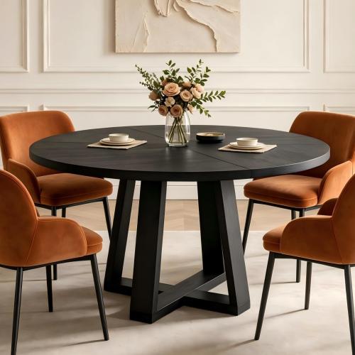 Garvee 47 inch Round Dining Table for 4-6 People, Black Kitchen Table