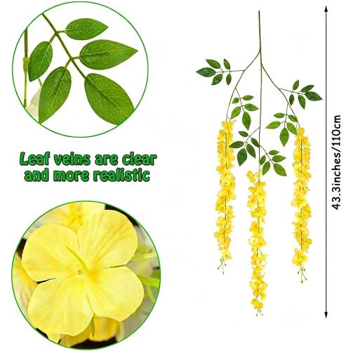 Artificial Wisteria Hanging Flowers Fake Wisteria Flower Garland Silk Vines Rattan Decor for Home Wedding Arch Wall Garden Greenery Bedroom Outdoor Office Party Decoration (12, Yellow)