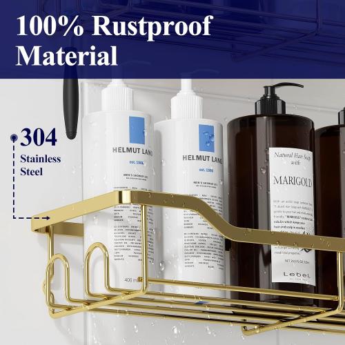 Kitsure Shower Caddy, Adhesive Shower Organizer, Large, Gold