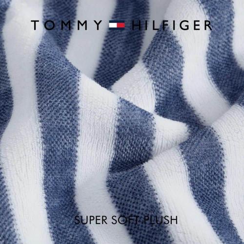 Laguna Beach Stripe 1-Piece White/Deep Blue Reversible Lush Plush Fleece 50 x 70 Throw Blanket