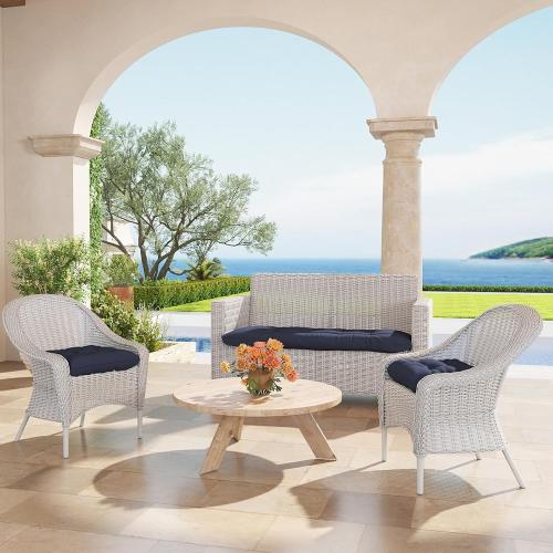 Outdoor Chair Cushions 22x22x4 Inch Set of 2, Dark Blue | Tufted Seat Pads with Ties for Patio Furniture Wicker Chairs Dining Chair, Waterproof Fade Resistant, Indoor Outside Use