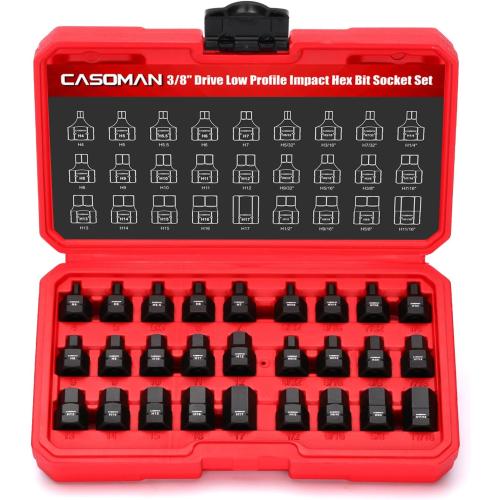 CASOMAN 27-Piece 3/8 Drive Low Profile Impact Hex Bit Socket Set, S2 Steel Allen Bit Socket Set, SAE & Metric, Includes Storage Case