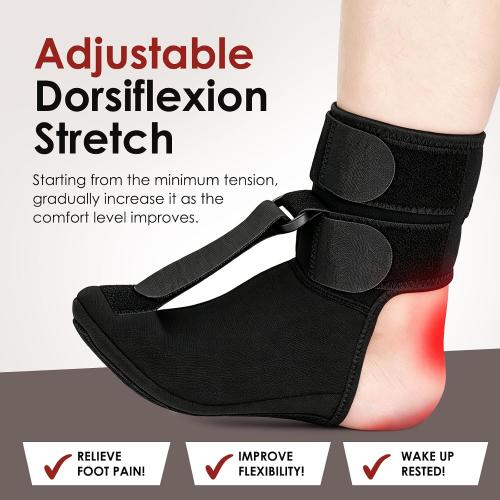 Plantar Fasciitis Night Splint Sock, Upgraded Achilles Tendonitis Brace with Massage Ball for Women & Men, Soft & Comfortable Foot Drop Night Splint for Morning Pain Relief, Small-Black