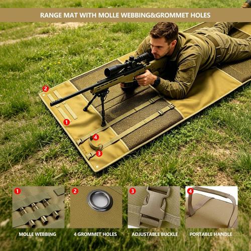 Shooting Mats Prone Padded,Large Shooting Mat,Shooting Pad with MOLLE Webbing&Thickened Padding,Portable Roll Up Shooting Mat Waterproof,Foldable Outdoor Tactical Mat for Long Range Shooting Hunting