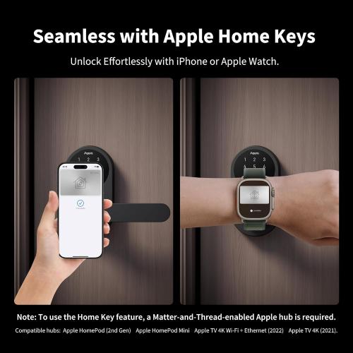Aqara Smart Lock with Handle U300, Apple Home Key, Smart Lever Lock, Black