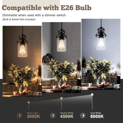 foucasal Pendant Lights Kitchen Island, Black Modern Hanging Pendant Light
