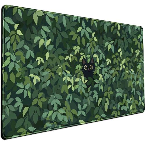 Cute Cat Desk Mat Kawaii Green Desk Pad - Large Gaming Mouse Pad Laptop Mat