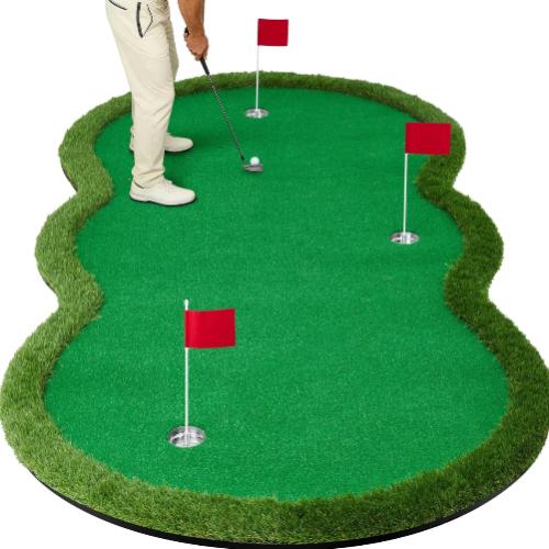 Golf Putting Green Mat, Large Portable Practice Turf with 3 Holes